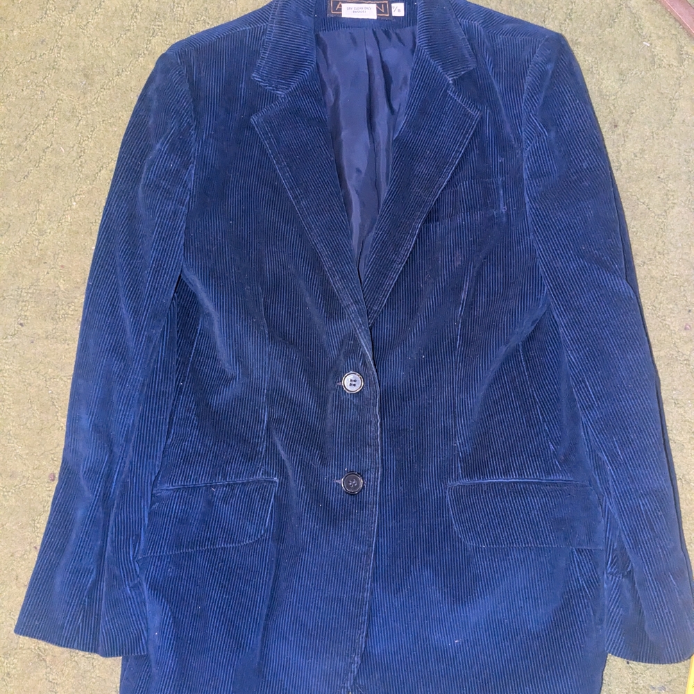 Women's Navy Corduroy Single-Breasted Blazer (ID# FrntClst)